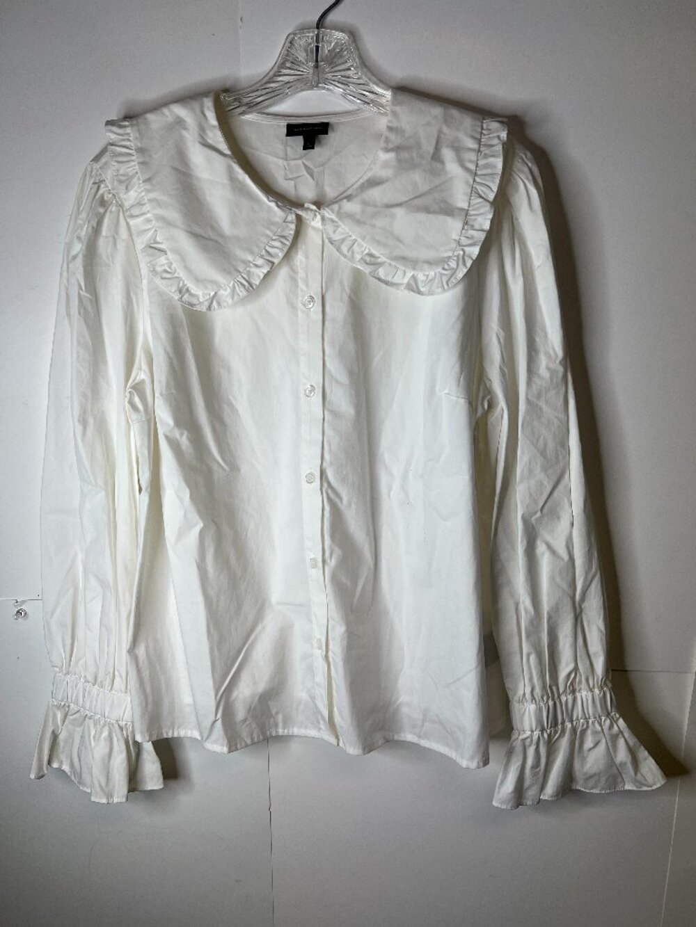 Who What Wear Women's Large White Button Up Blouse Ruffled Sleeves Collar